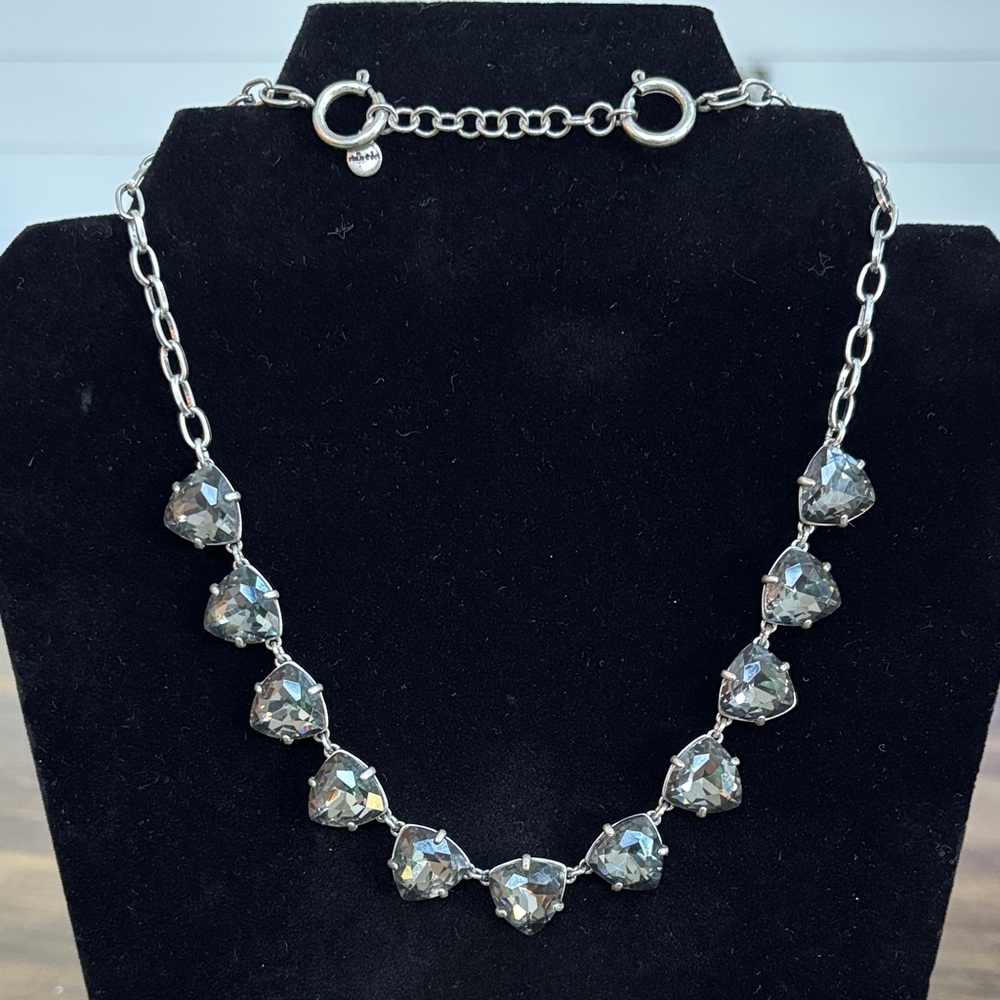 Stella & Dot Silver Necklace with Darkish Gray Crystal Accents adjustable